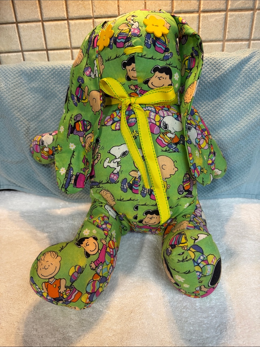 Green Kids Plush Bunny with Yellow Ribbon - PEANUTS CHARLIE BROWN